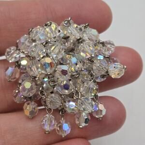 Vintage Very Sparkly Made In Austria Clear Rhinestone Cha Cha Brooch Round